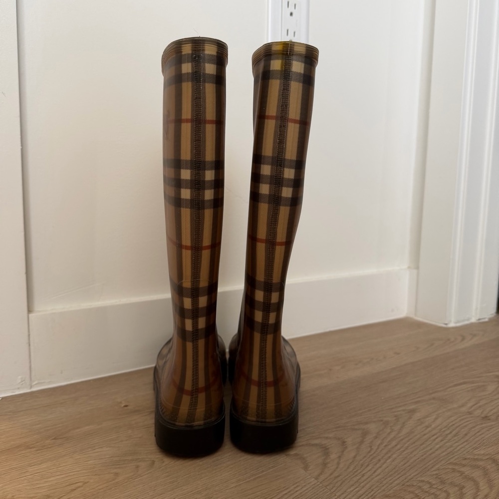 Burberry Tan Plaid Knee-High Rain Boots - Picture 2 of 5